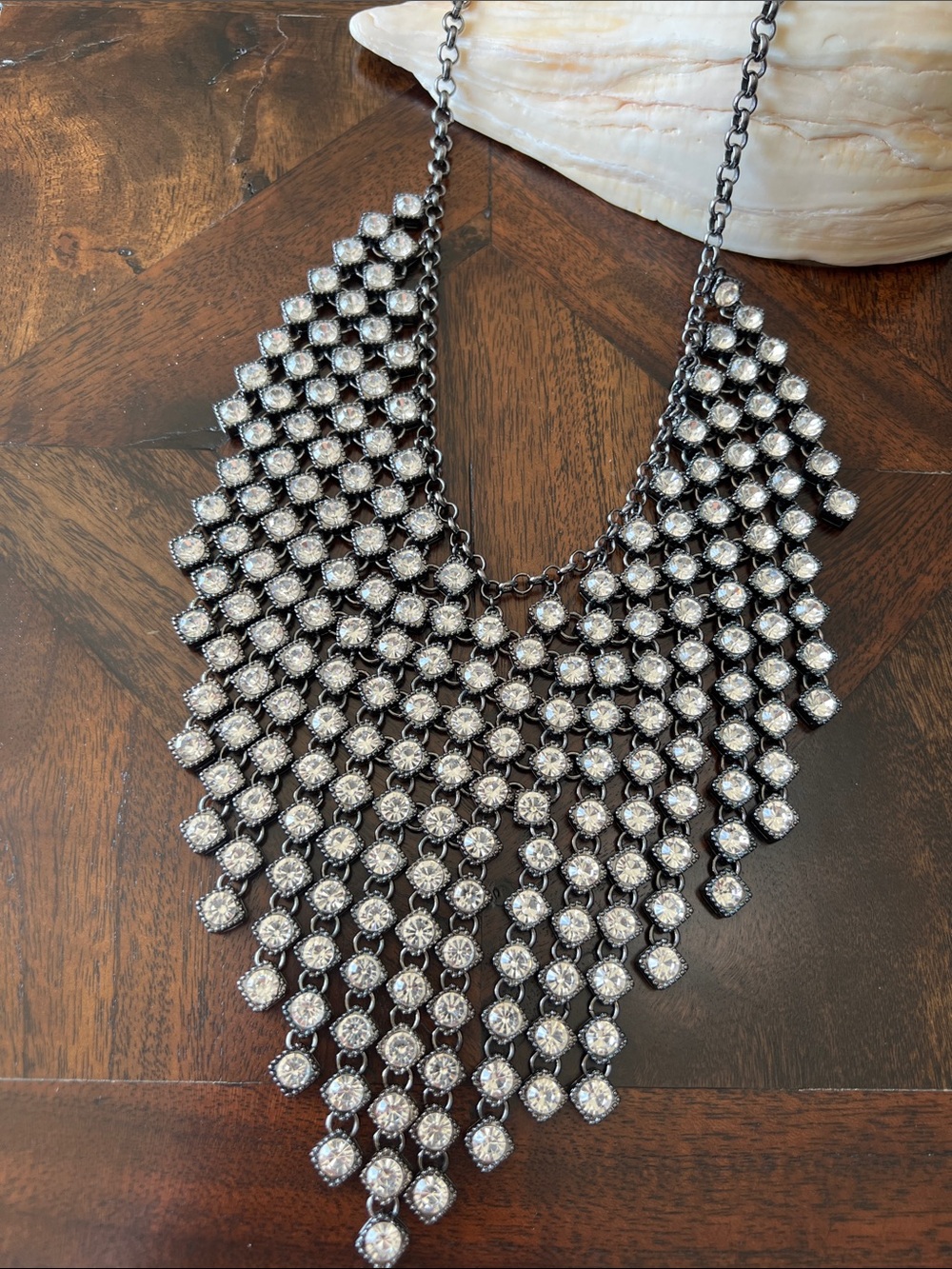 Chico’s Statement Black and Silver Crystal Bib Necklace